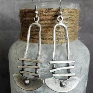 "Iroquois Tribal" Antique Abstract Silver Drop Earrings